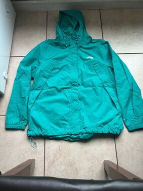 The North Face Teal Green Hooded Rain Jacket
